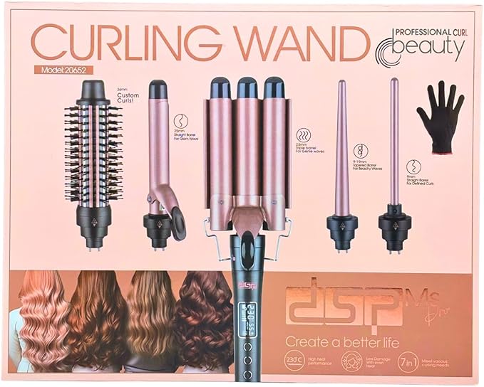 סט מקצועי למעצב תלתלים 7 ב-1 DSP Professional Curl Beauty 7 in 1 hair curling wand set